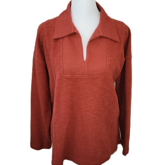 J. Jill Organic Cotton Pullover Collared Autumn Rust Top Soft & Comfy Women's S - Picture 1 of 12